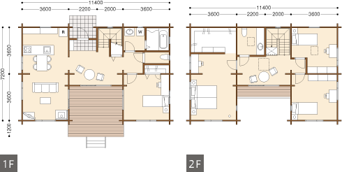 総2階建て Ie 49風通しが良くてプライバシーも確保できる都市型中庭プラン ログハウスのtalo